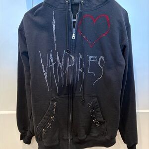 Punx N Kisses I Heart Vampires Rhinestone Zip Up Hoodie